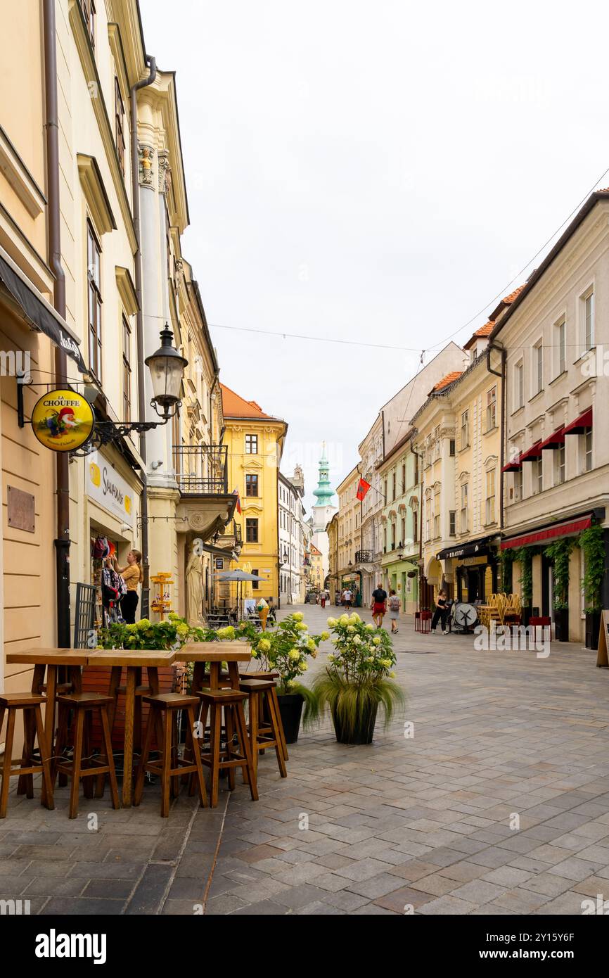 Street view of Old Town in Bratislava, Slovakia. Stock Photo