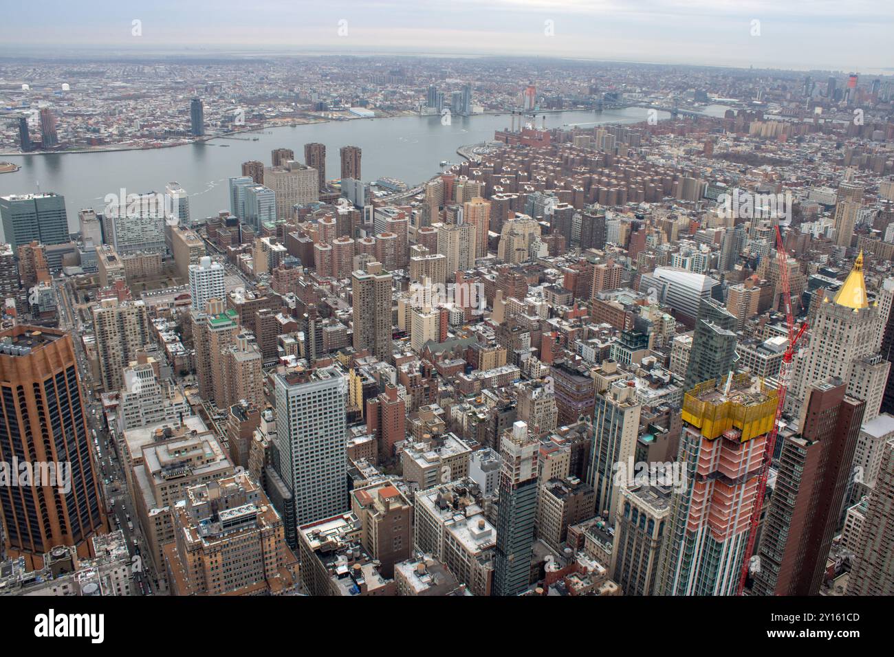 Aerial view of Manhattan in New York City showing the classic high rise ...