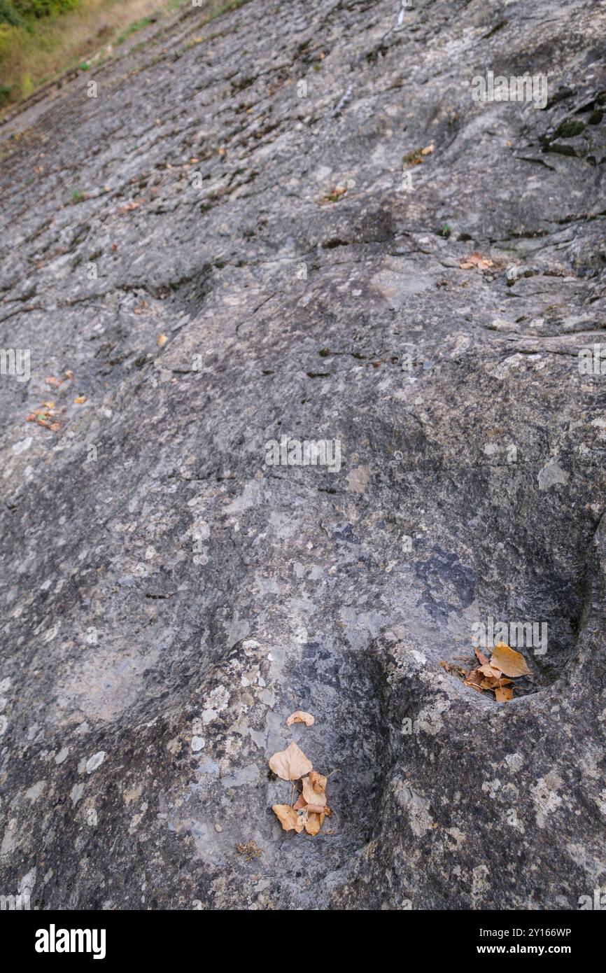 dinosaur footprints, Navalsaz, La Rioja, Spain, Europe. Stock Photo