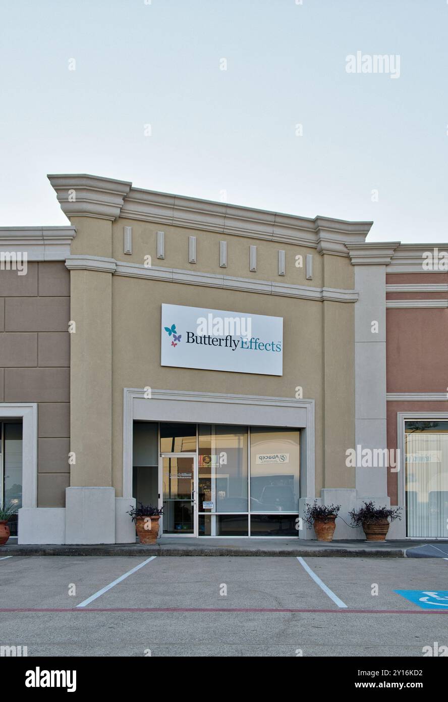 Houston, Texas USA 08-11-2024: Butterfly Effects ABA Therapy business storefront exterior autism treatment. Stock Photo