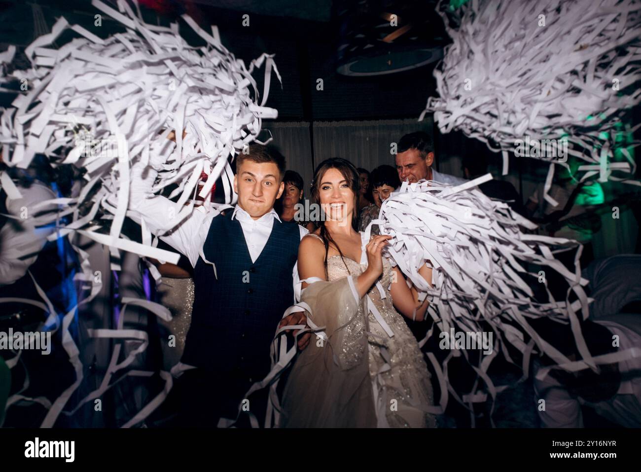 paper show with paper ribbons in the banquet hall, bright emotions ...