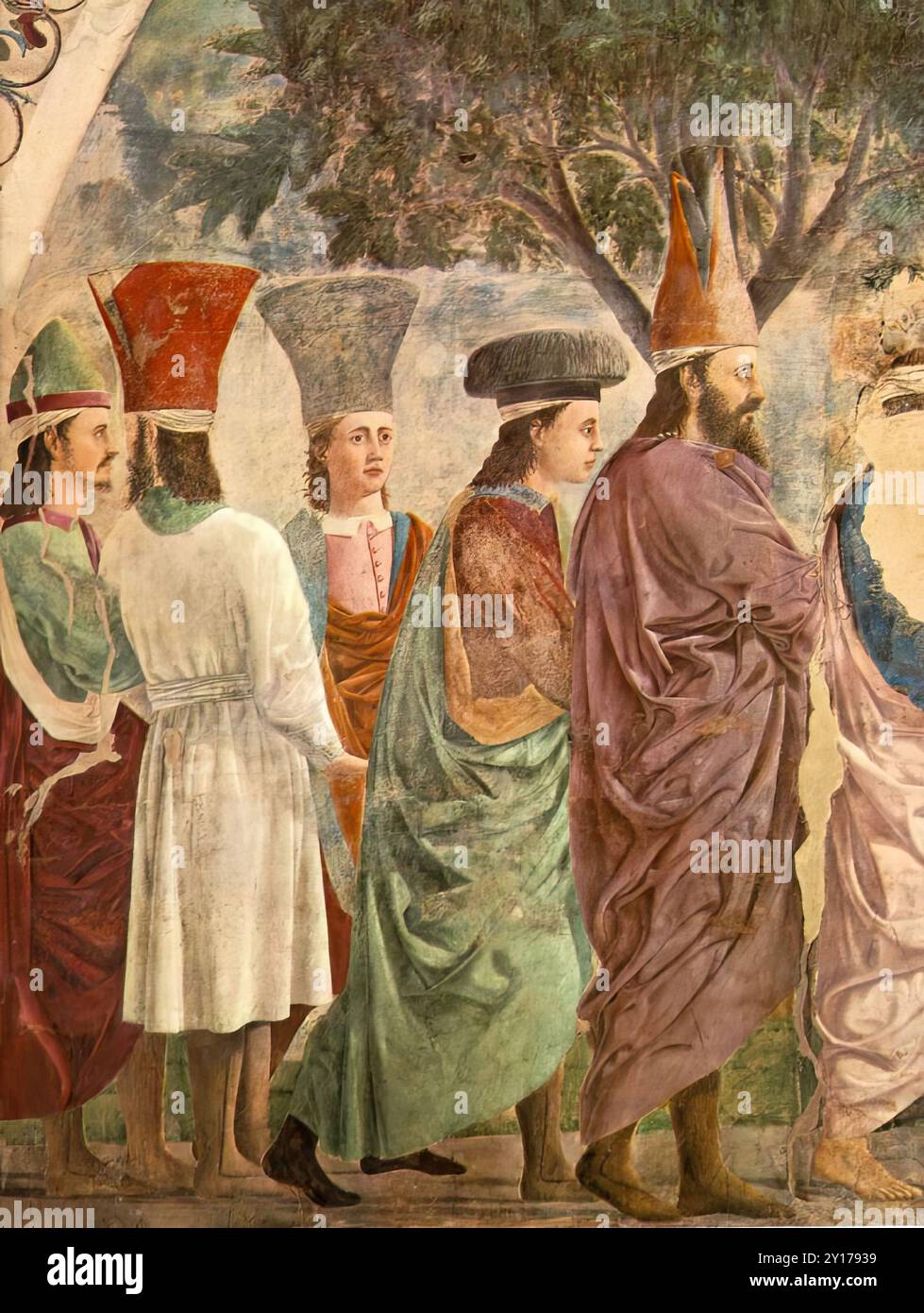 PIERO della FRANCESCA (b. 1416, Borgo San Sepolcro, d. 1492, Borgo San Sepolcro)    Exaltation of the Cross: Heraclius's followers  c. 1466  Fresco, 390 x 747 cm (full painitng)  San Francesco, Arezzo              *** Keywords: *************    Author: PIERO della FRANCESCA  Title: Exaltation of the Cross: Heraclius's followers  Time-line: 1451-1500  School: Italian  Form: painting  Type: religious Stock Photo