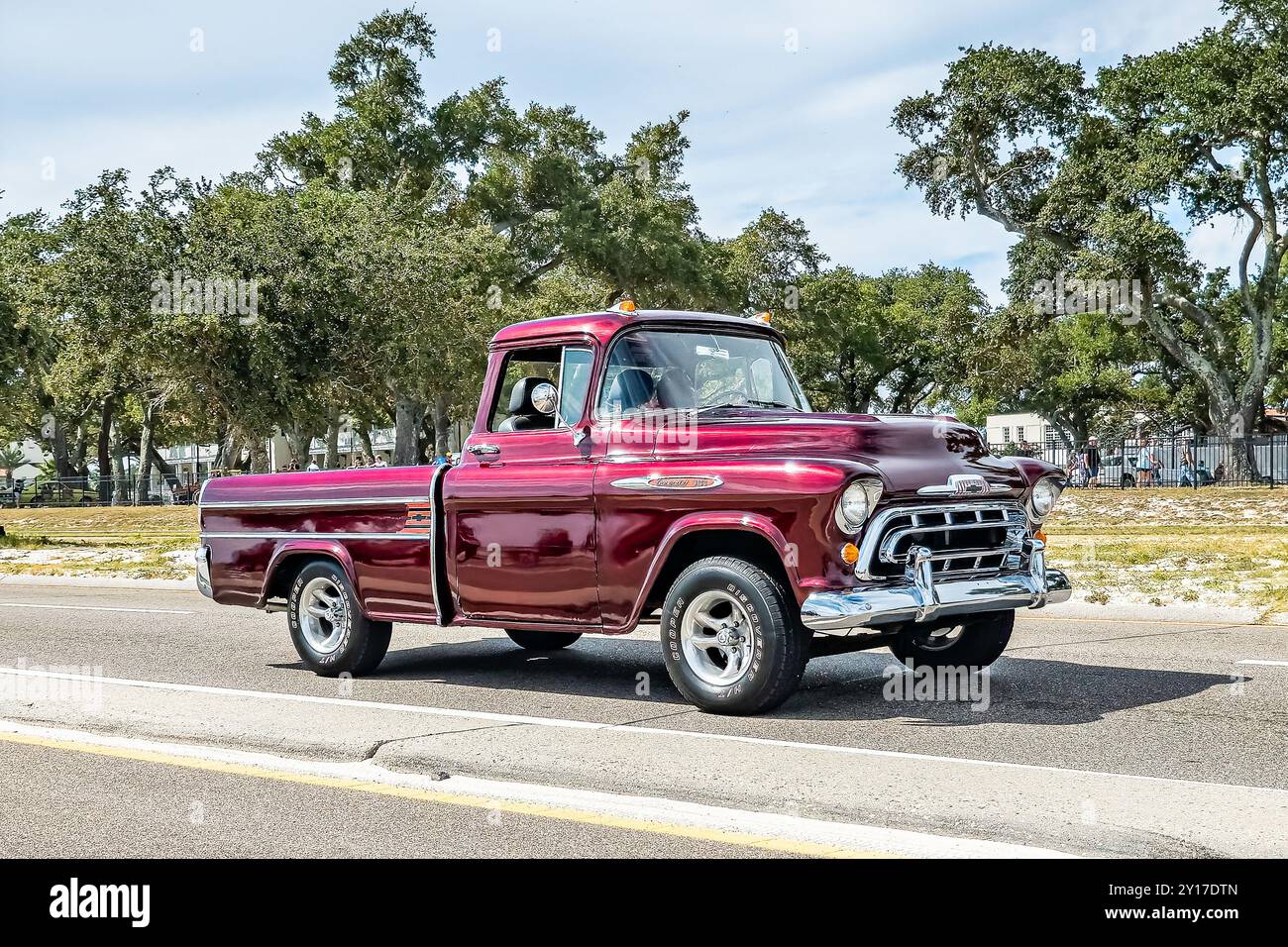 Gulfport, MS - October 07, 2023: Wide angle front corner view of a 1957 Chevrolet 3100 Pickup Truck at a local car show. Stock Photo