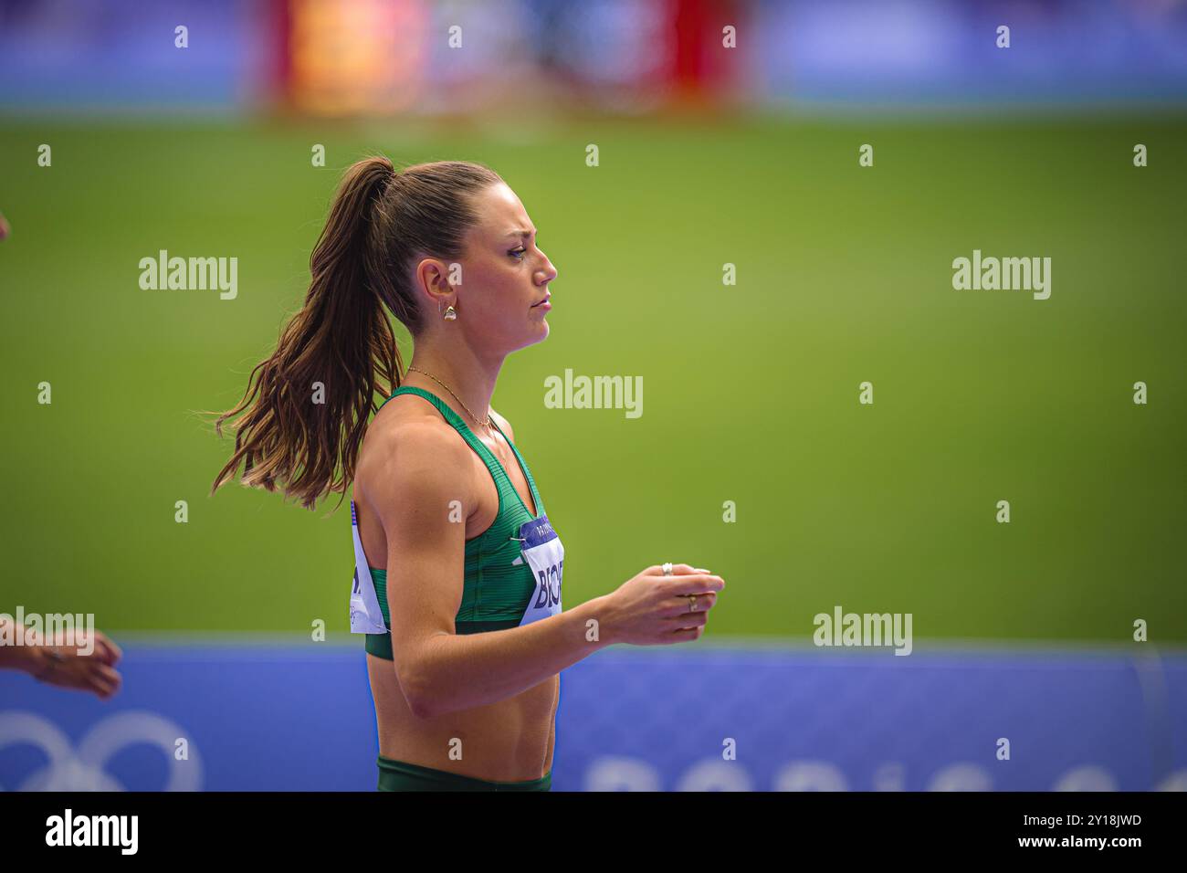 Sophie Becker participating in the 800 meters at the Paris 2024 Olympic Games. Stock Photo