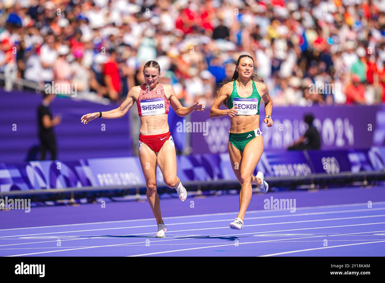 Sophie Becker participating in the 400 meters at the Paris 2024 Olympic Games. Stock Photo