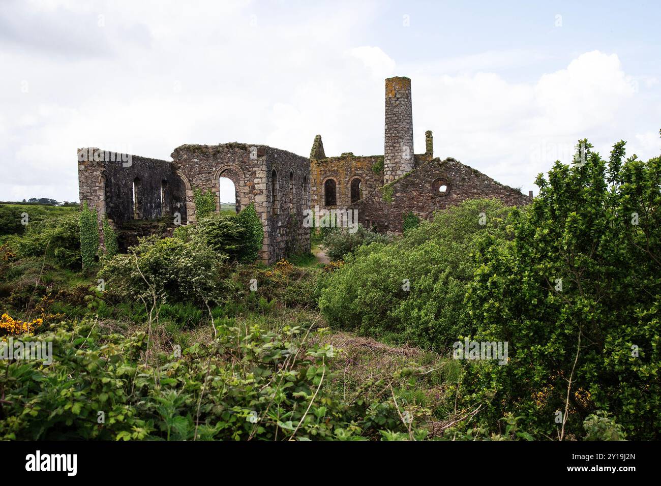 Derelict tin mining buildings at the Great Flat Lode site in Camborne, Cornwall, England U.K. Stock Photo