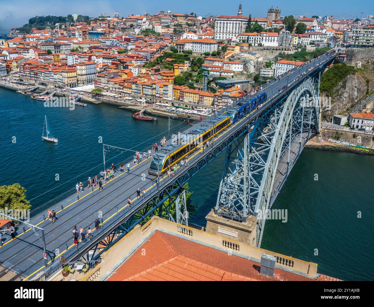 Dom Luís I Bridge over the Douro River as seen from the Mosterio da Serra do Pilar, Vila Nova de Gaia, Portugal. Stock Photo