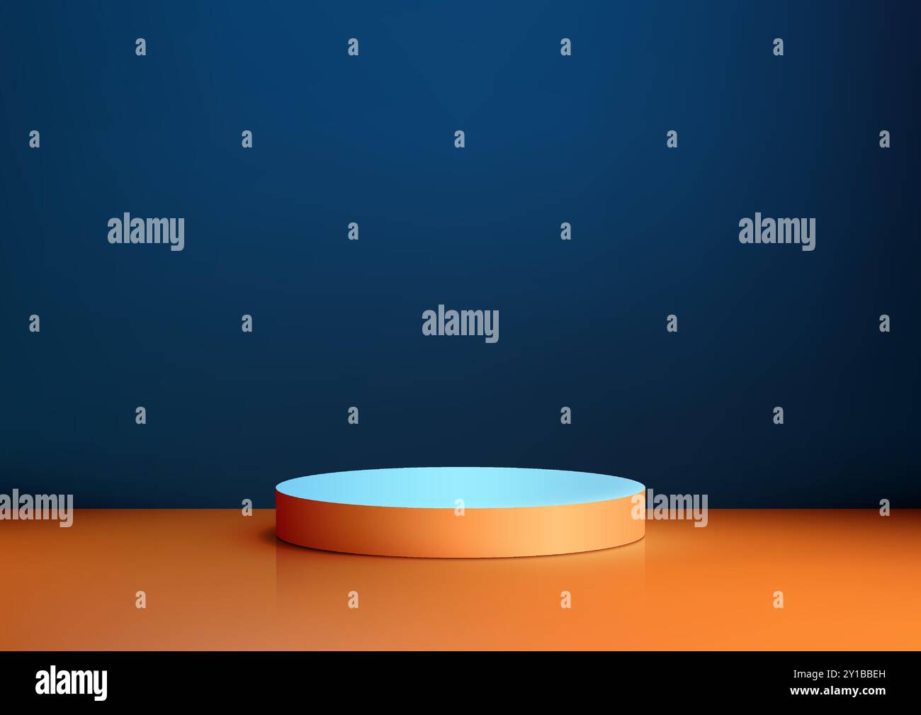 Vibrant 3D Orange and Blue Podium Display on Orange Platform on Blue Background, Modern Product Mockup and Showcase with Contrasting Backdrop for Crea Stock Vector