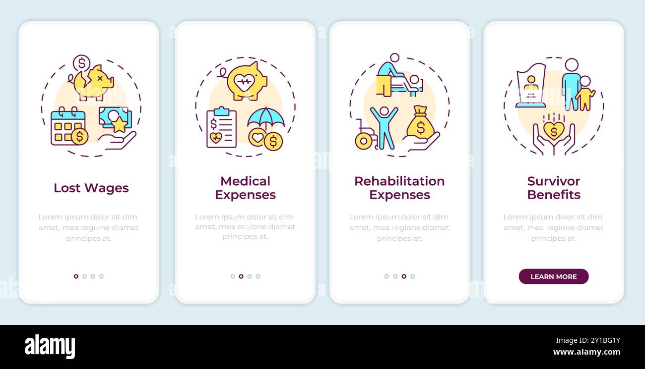 Workers compensation benefits onboarding mobile app screen Stock Vector