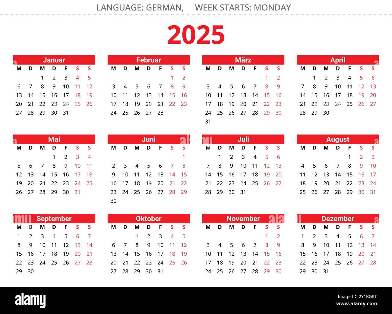 2025 Year German Calendar Printable Vector Illustration For Germany In 2025-year-german-calendar-printable-vector-illustration-for-germany-in