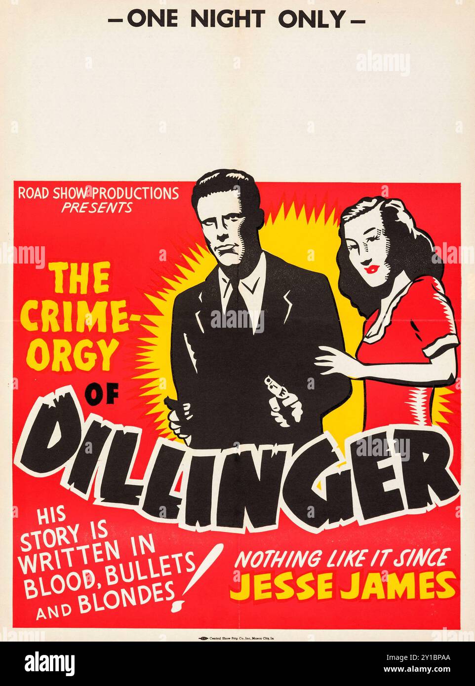 Vintage illustrated film poster - Dillinger (Monogram, 1945) locally produced. Film noir. Road Show productions. Nothing like it since Jesse James Stock Photo