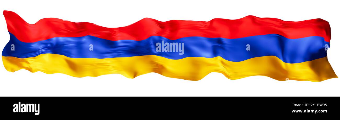 Stylized flag of Armenia waving in the wind, isolated on white ...
