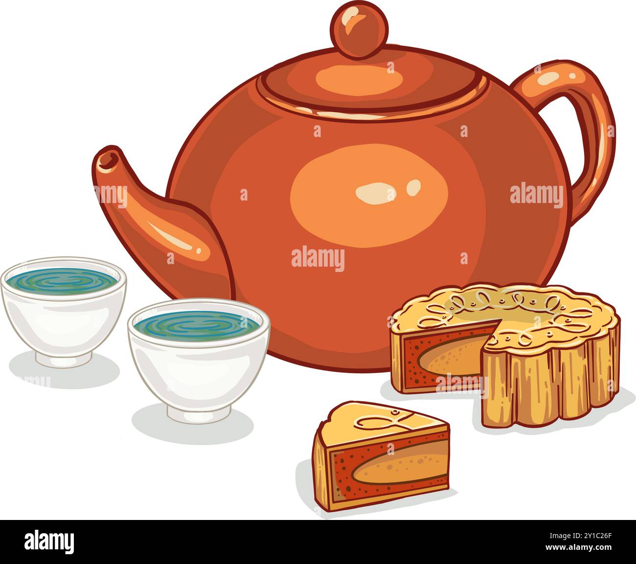 Mid Autumn Festival with Moon cake and Chinese tea Stock Vector Image ...