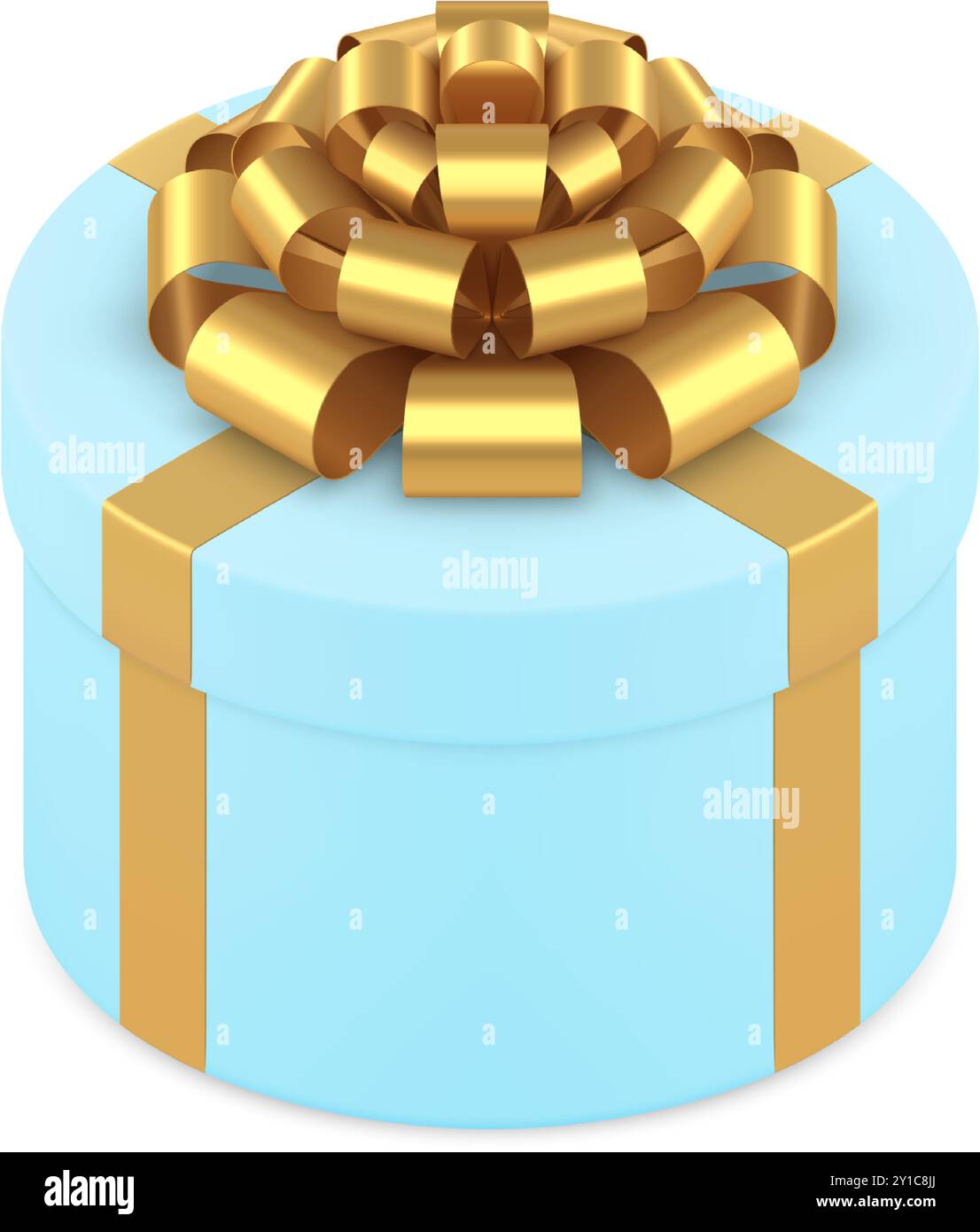 Blue circle gift box with premium golden festive bow ribbon 3d icon ...
