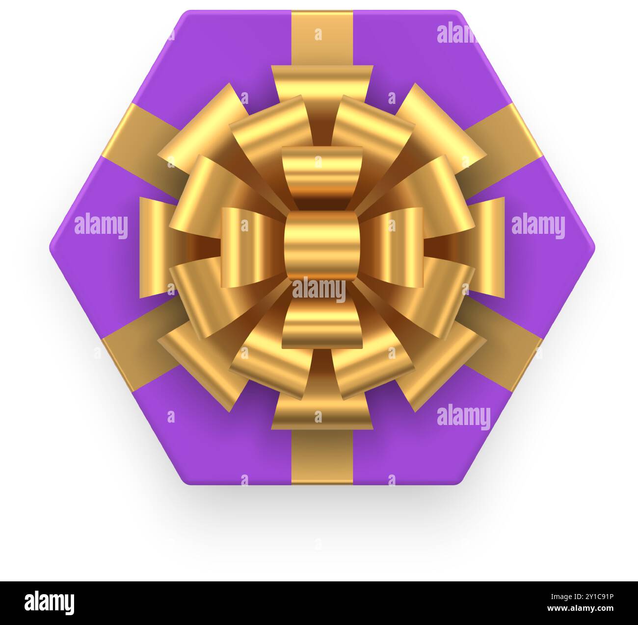 Purple hexagonal festive gift box with premium golden bow ribbon top ...