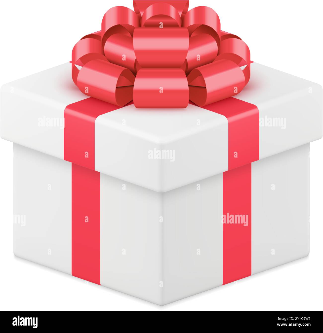White elegant wrapped gift box with red luxury bow ribbon 3d icon ...