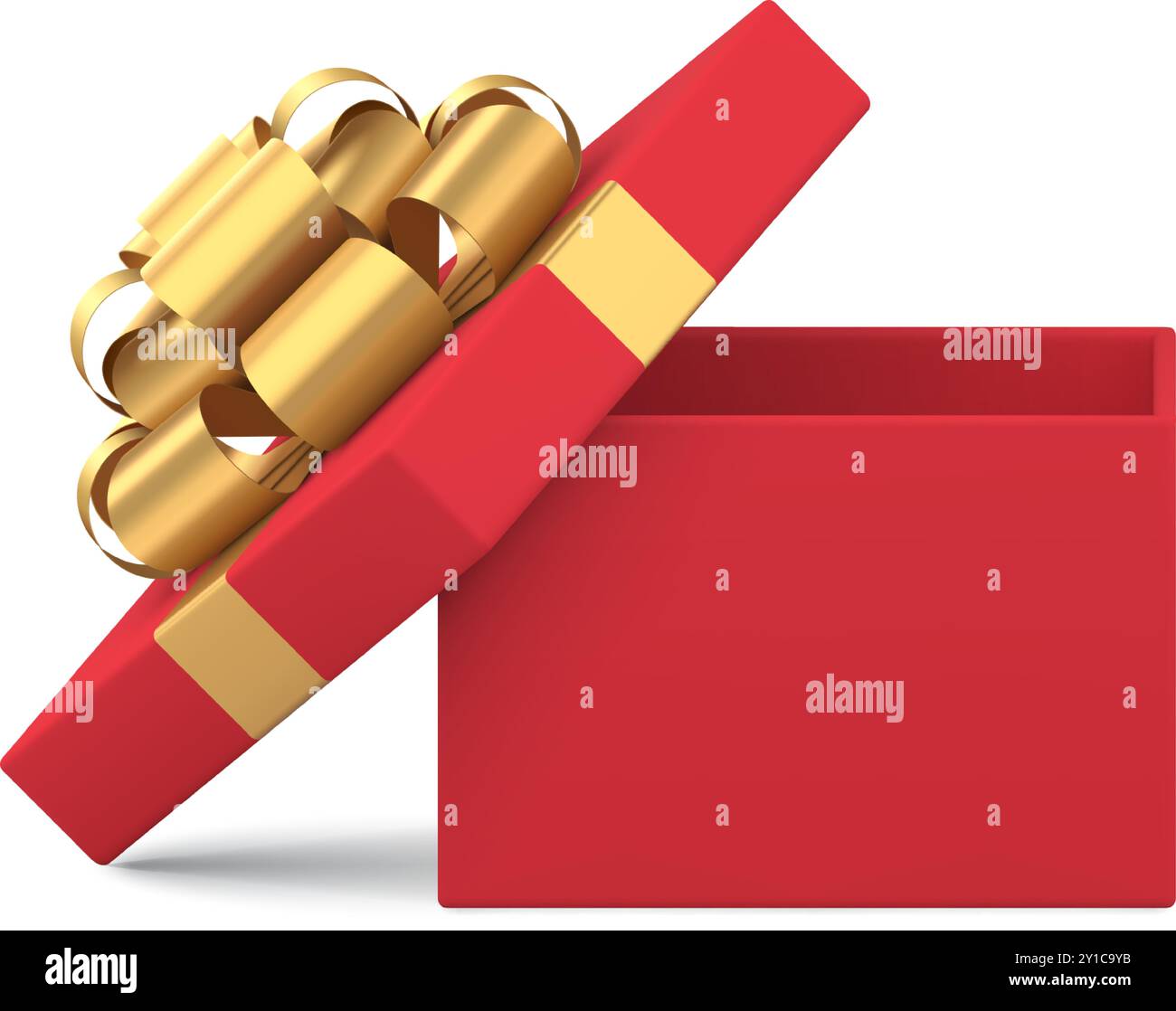 Luxury classic red squared gift box with golden bow ribbon for festive ...