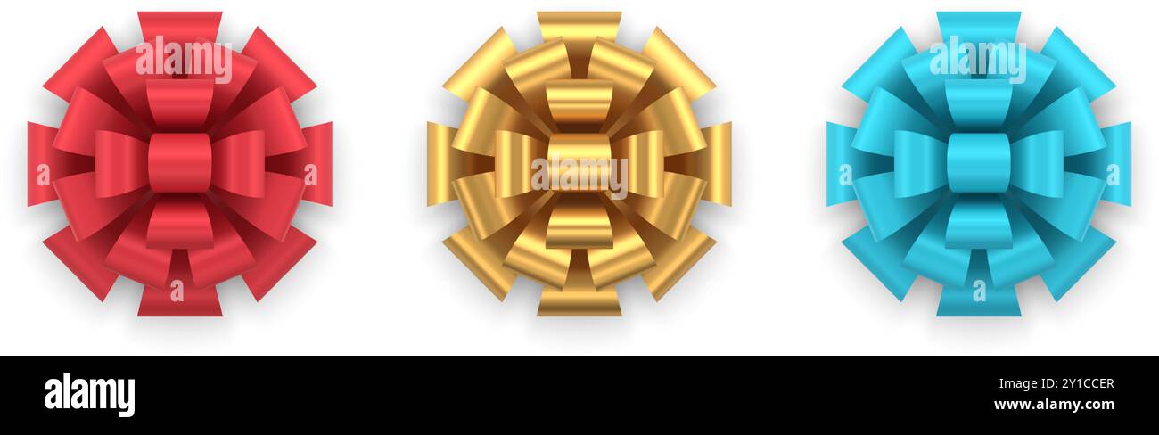 Collection realistic luxury big tied bow ribbon for present package ...