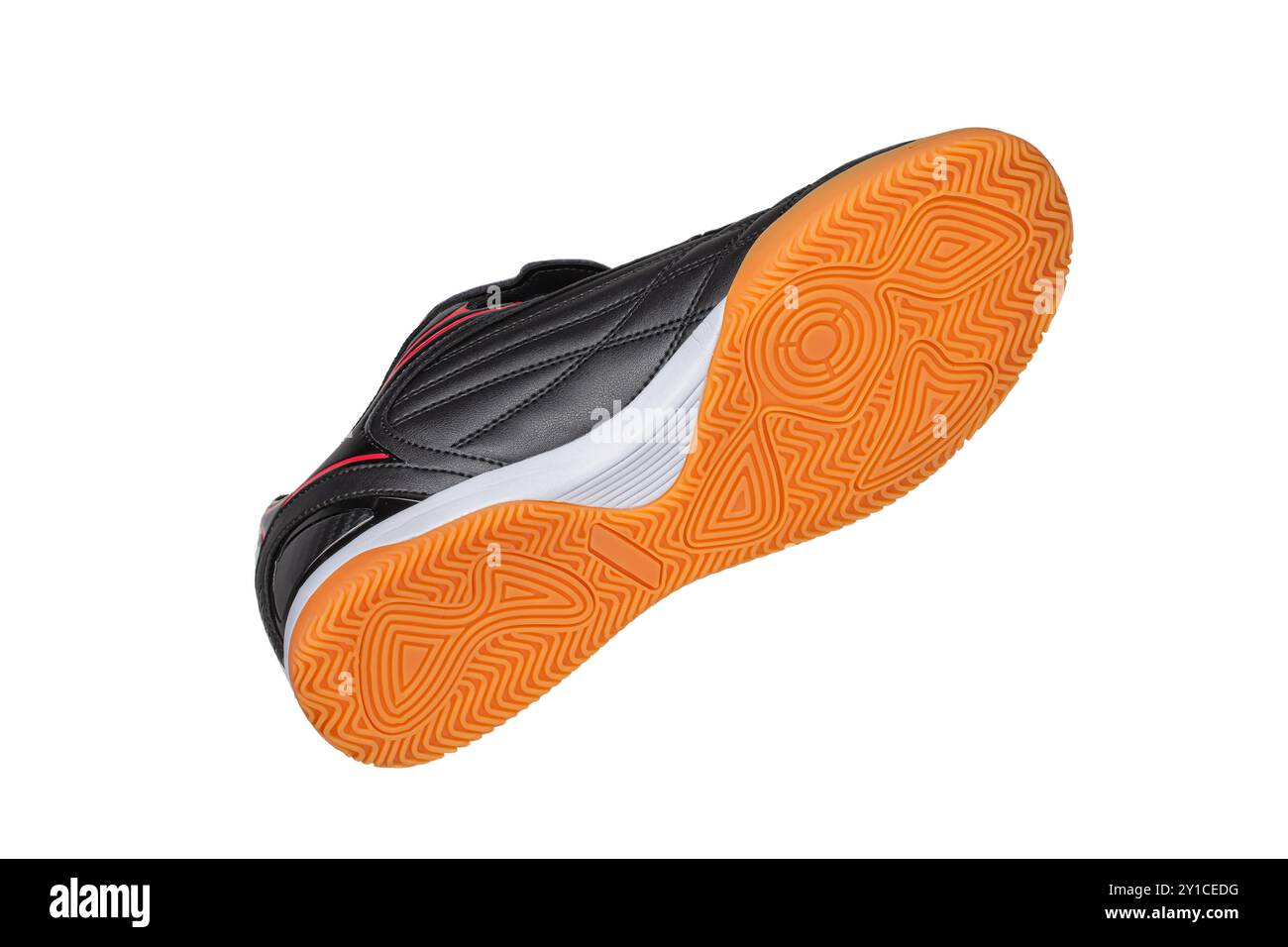 Black leather sneaker with polyurethane sole on a white background. Stock Photo