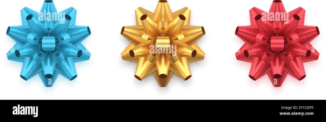 Collection realistic luxury big tied bow ribbon for present package ...