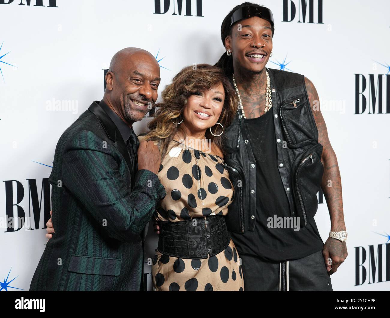 Los Angeles, USA. 05th Sep, 2024. (L-R) Stephen G. Hill, Chanté Moore, and Wiz Khalifa at the 2024 BMI R&B/Hip-Hop Awards held at the Fairmont Century Plaza in Los Angeles, CA on Thursday, ?September 5, 2024. (Photo By Sthanlee B. Mirador/Sipa USA) Credit: Sipa USA/Alamy Live News Stock Photo