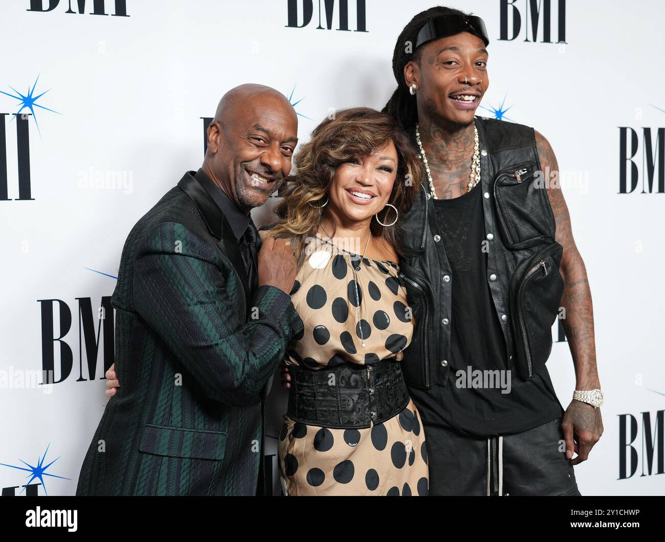 Los Angeles, USA. 05th Sep, 2024. (L-R) Stephen G. Hill, Chanté Moore, and Wiz Khalifa at the 2024 BMI R&B/Hip-Hop Awards held at the Fairmont Century Plaza in Los Angeles, CA on Thursday, ?September 5, 2024. (Photo By Sthanlee B. Mirador/Sipa USA) Credit: Sipa USA/Alamy Live News Stock Photo