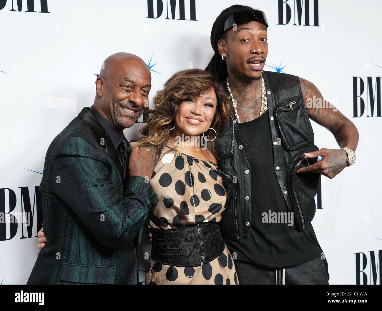 Los Angeles, USA. 05th Sep, 2024. (L-R) Stephen G. Hill, Chanté Moore, and Wiz Khalifa at the 2024 BMI R&B/Hip-Hop Awards held at the Fairmont Century Plaza in Los Angeles, CA on Thursday, ?September 5, 2024. (Photo By Sthanlee B. Mirador/Sipa USA) Credit: Sipa USA/Alamy Live News Stock Photo