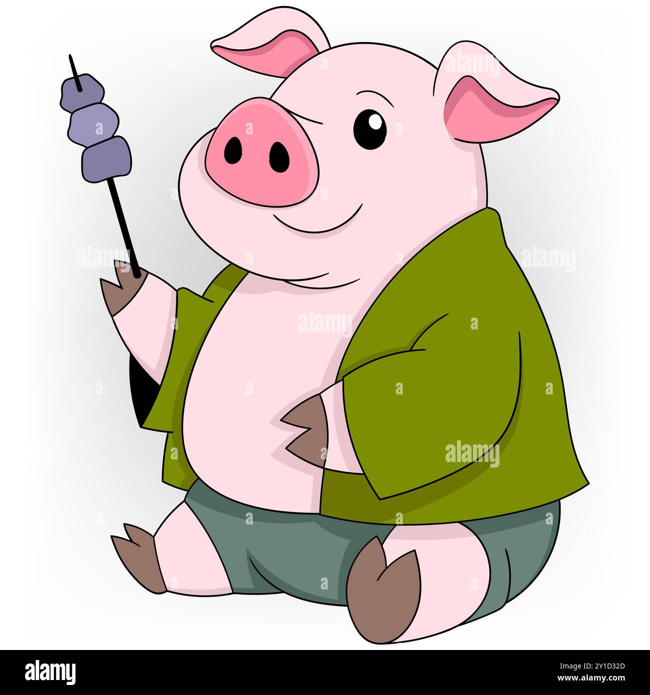 Doodle Illustration Of Animal Activities Fat Pig Sitting Holding 