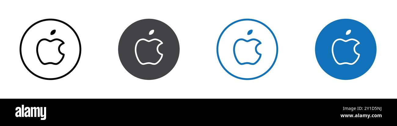 Apple icon Logo sign in thin line outline set and group collection ...