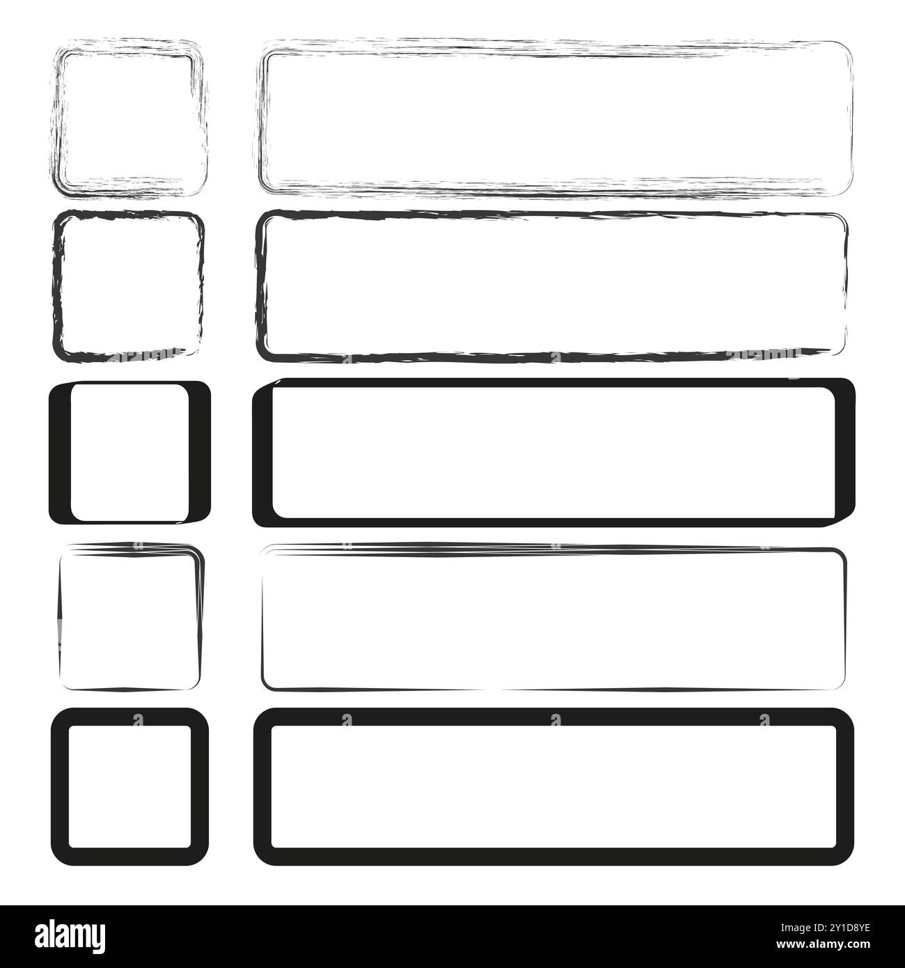 Grunge frame collection. Rectangular and square shapes. Hand drawn black outlines. Abstract vector design. Stock Vector
