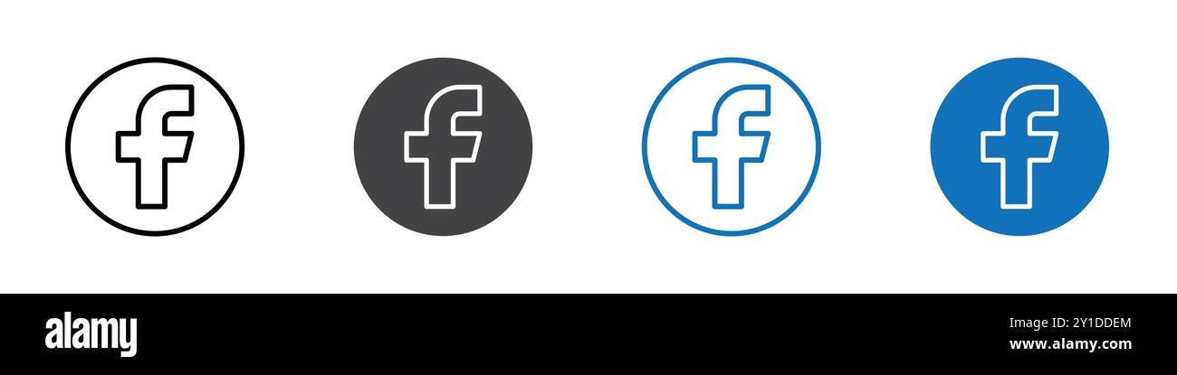 Facebook icon Logo sign in thin line outline set and group collection ...