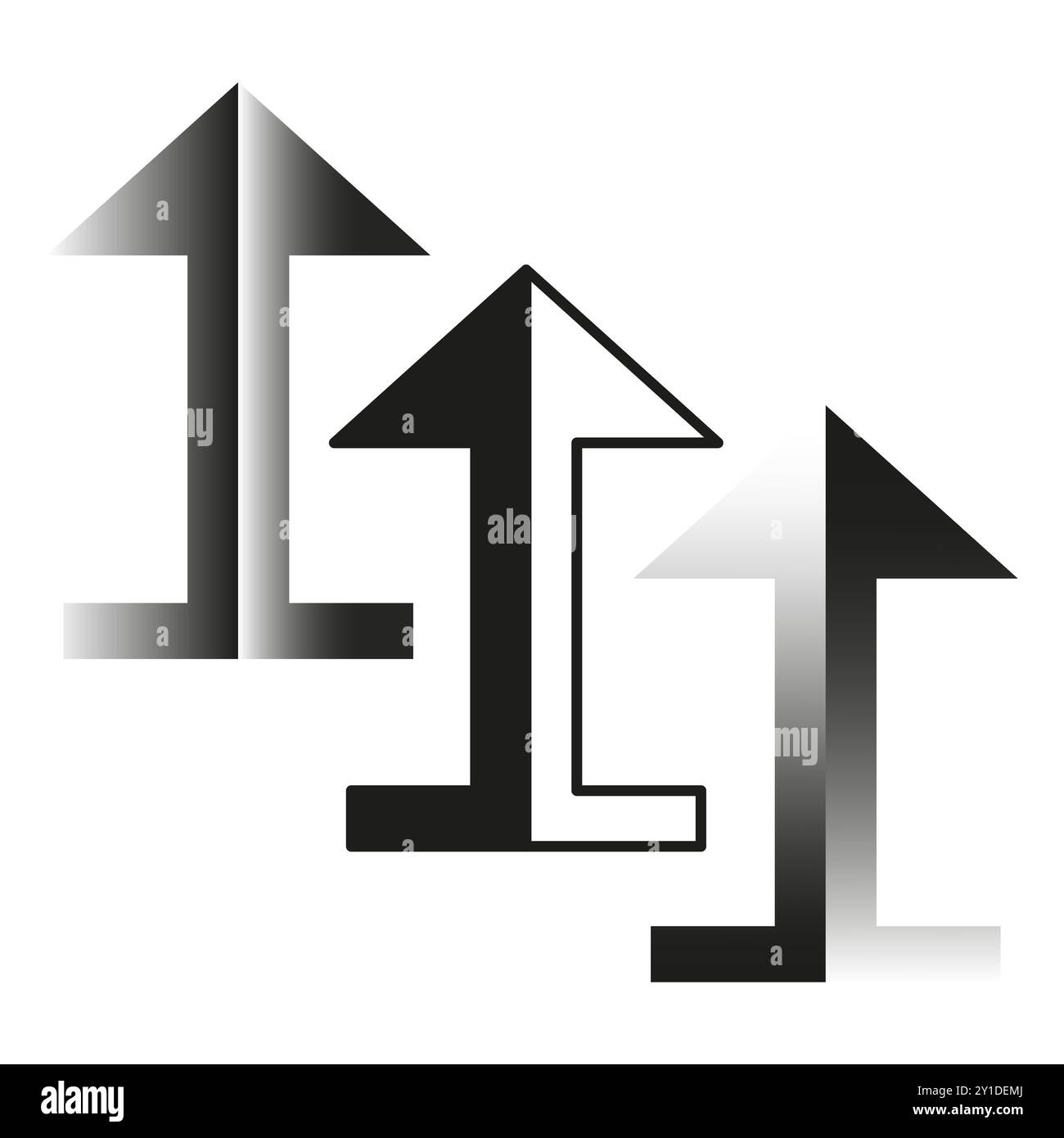 Arrow icons. Upward pointing symbols. Gradient black arrows. Geometric ...