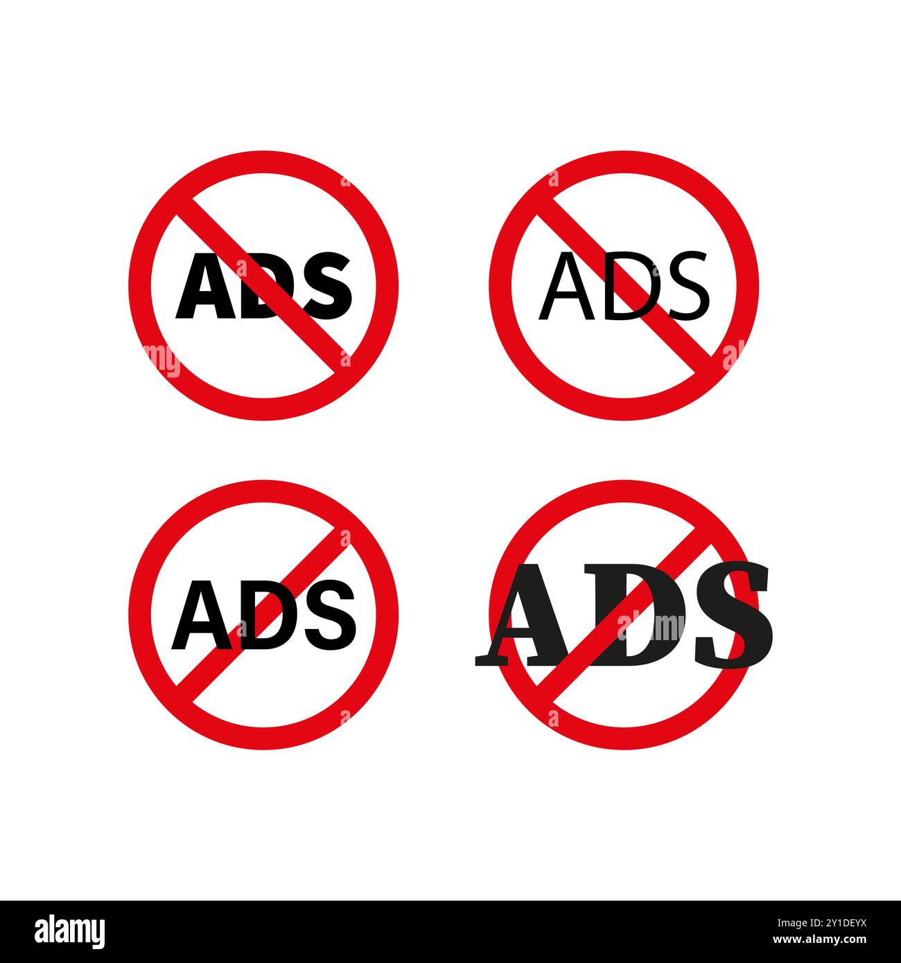 No ads sign. Red circle with slash. Bold ADS text inside. Anti ...