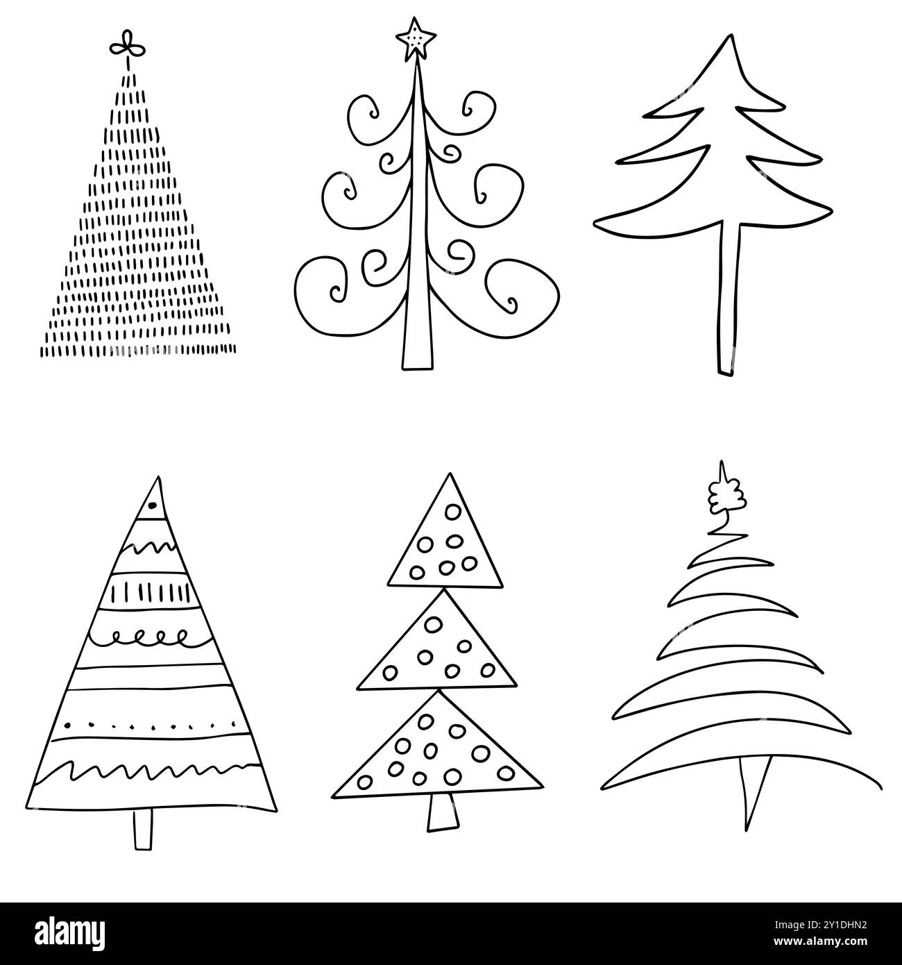 Christmas trees set. Christmas tree icons. Hand drawn in doodle style ...