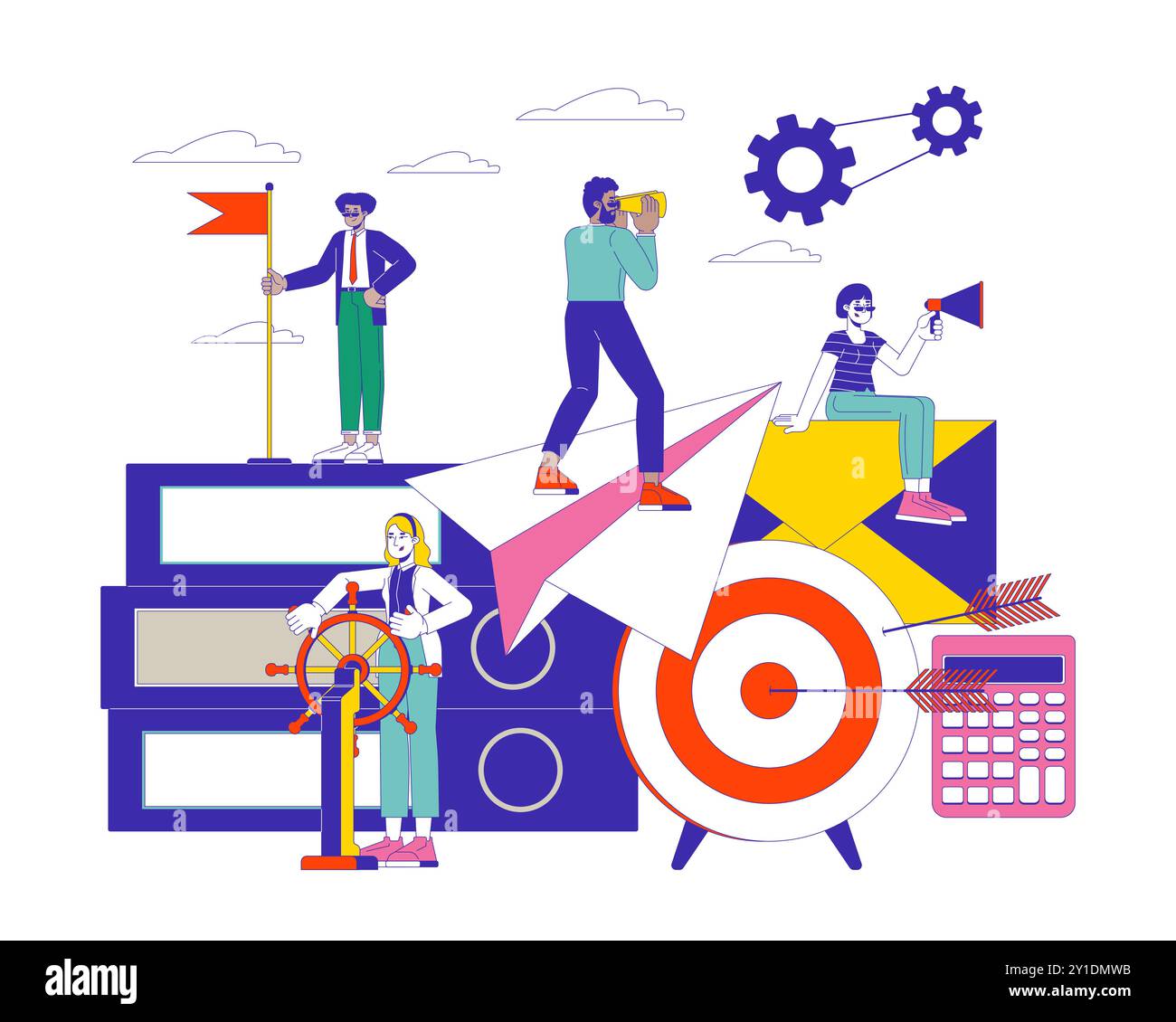Leadership development 2D linear illustration concept Stock Vector