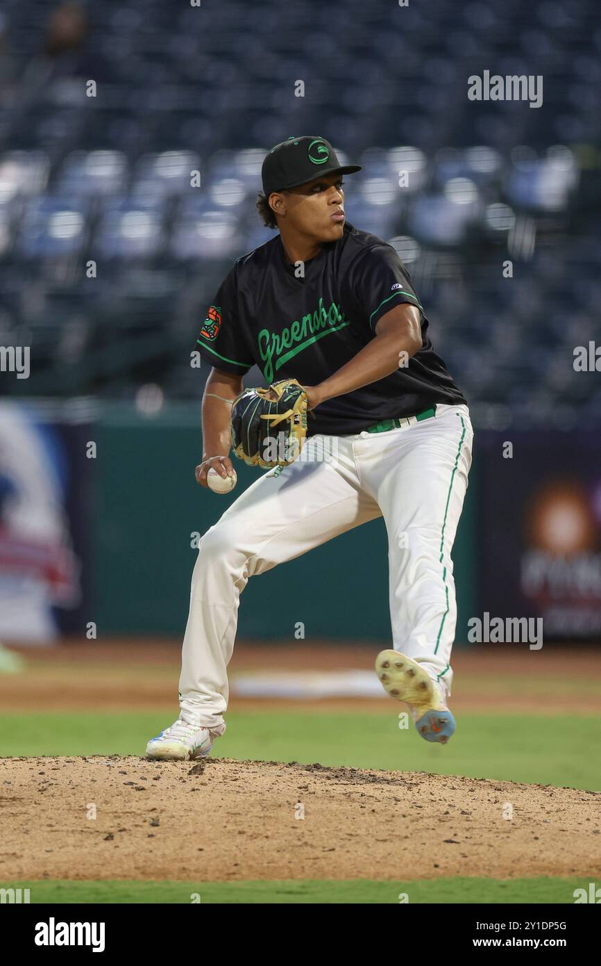 Greensboro NC Greensboro Grasshoppers pitcher Carlos Jimenez 51 delivers a pitch during an MiLB game against the Bowling Green Hot Rods on Wednesd Stock Photo Alamy