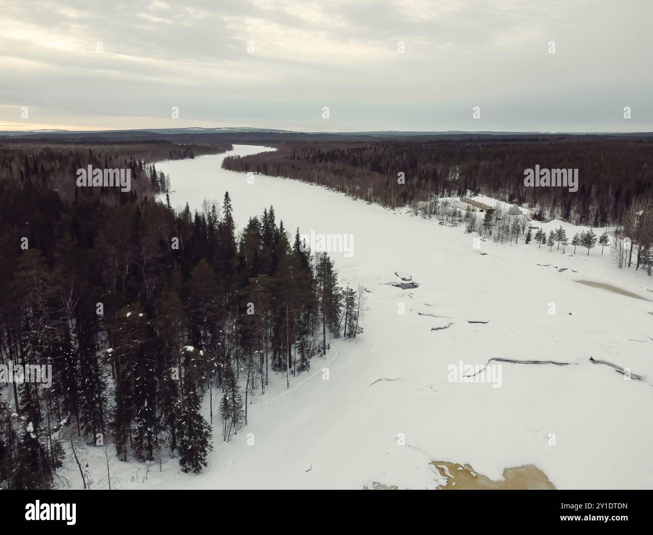 Forest Near Rovaniemi Aerial view of frozen river through Lapland forest near Rovaniemi Stock ...