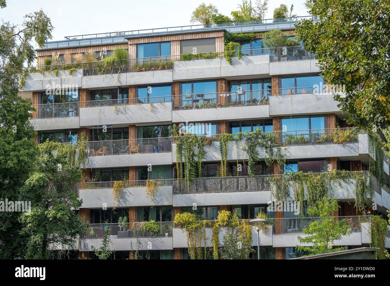 Modern apartment building with a concrete facade seen in Berlin ...