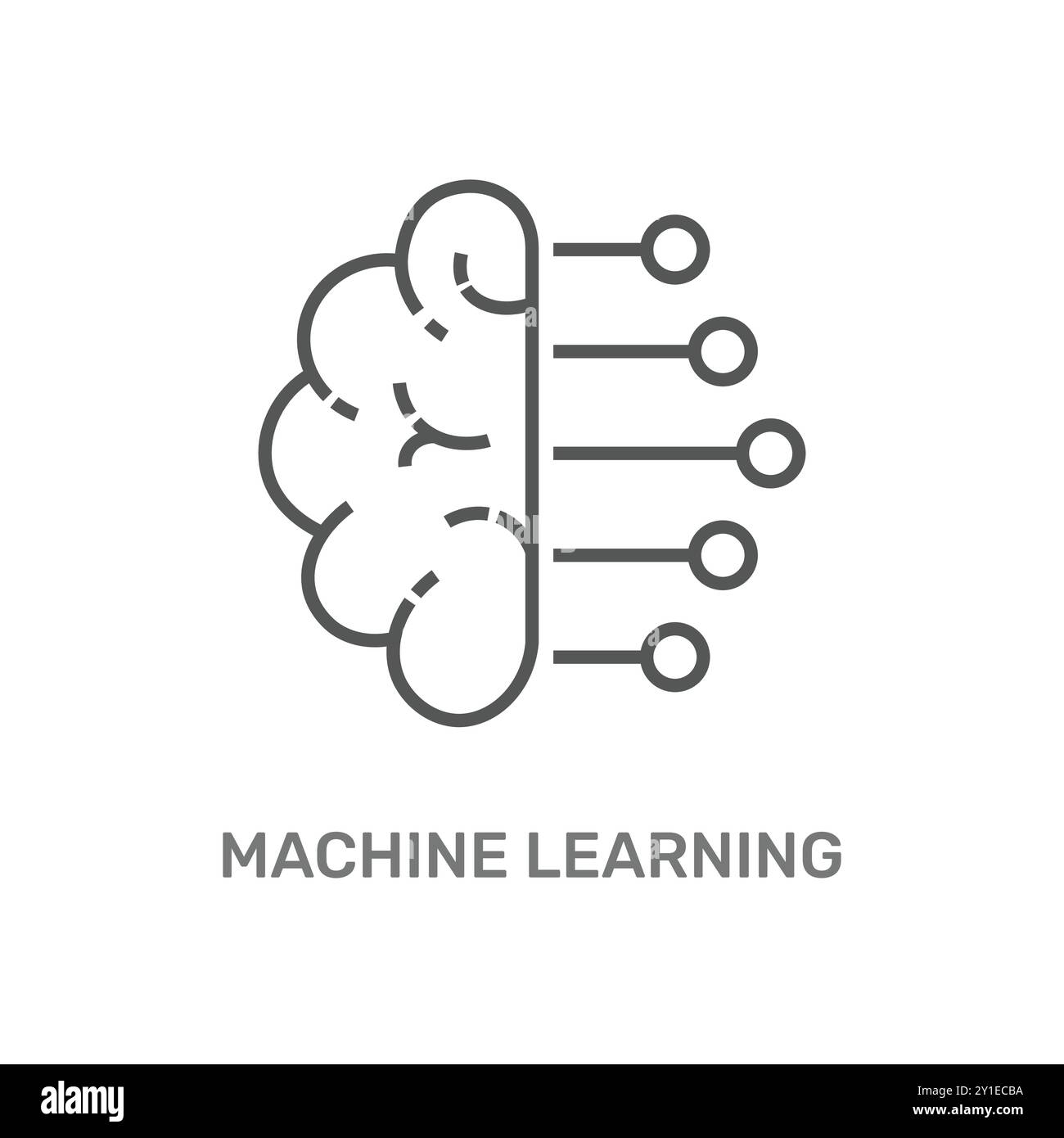 A modern icon depicting a brain integrated with circuits, symbolizing machine learning and artificial intelligence. This graphic represents the fusion Stock Vector