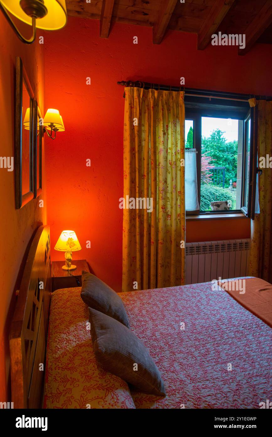 Bedroom in a rural house. Cantabria, Spain. Stock Photo