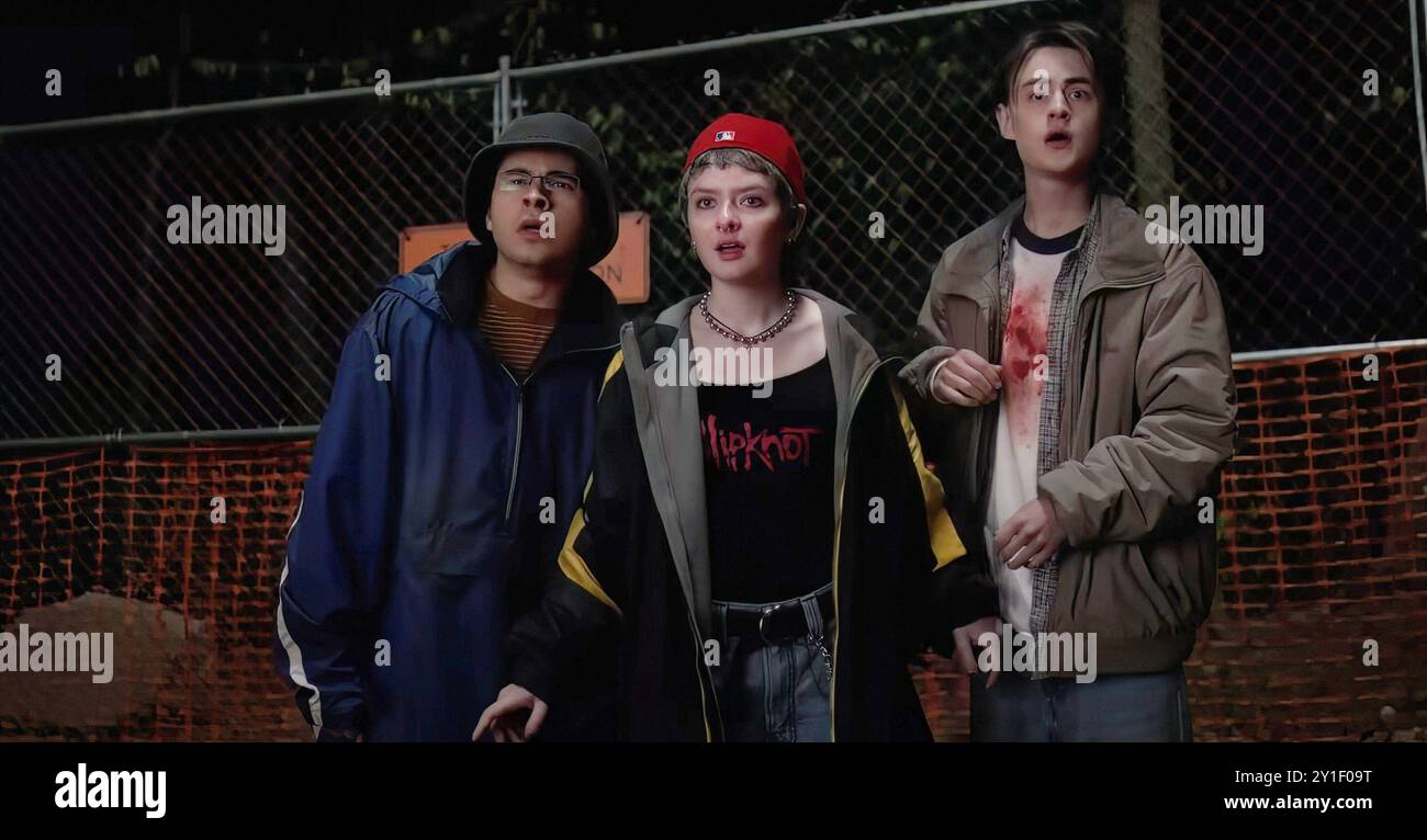 Y2K, from left: Daniel Zolghadri, Lachlan Watson, Jaeden Martell, 2024