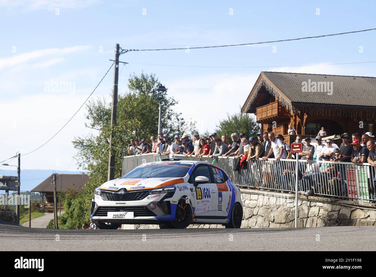 89 OLEA Charlotte, PAGES Cecile, Renault Clio Rally5, action during the Rallye Mont-Blanc Morzine 2024, 6th round of the Championnat de France des Rallyes 2024, from September 6 to 9 in Morzine, France Stock Photo