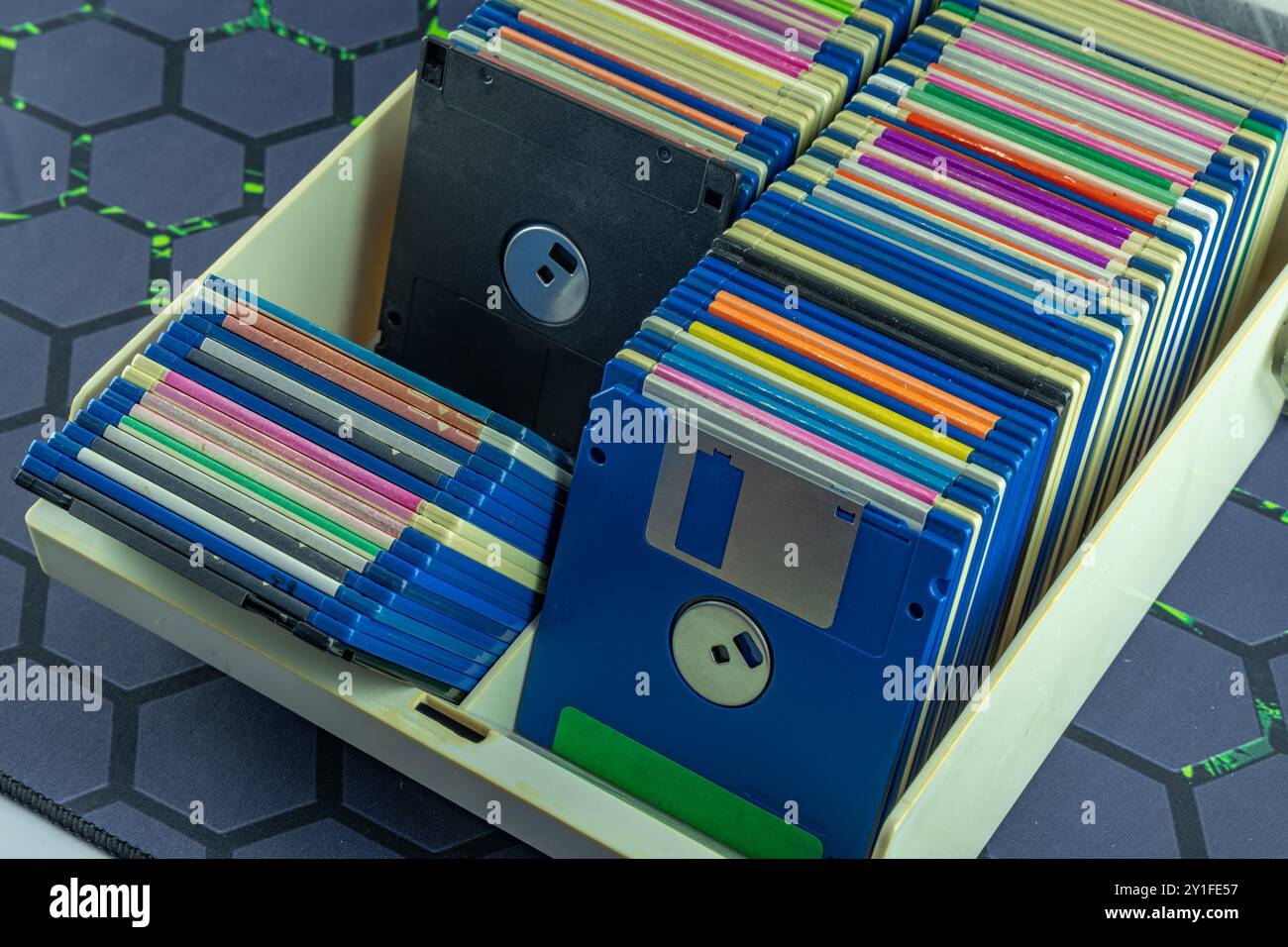 A box for old computer disks with pirated programs and games Stock ...