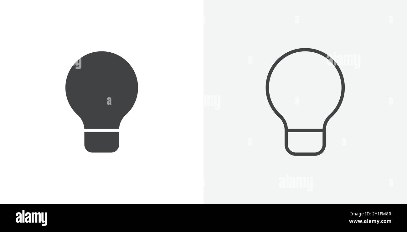 Bulb icon Flat outline Collection in Black and white background Stock ...