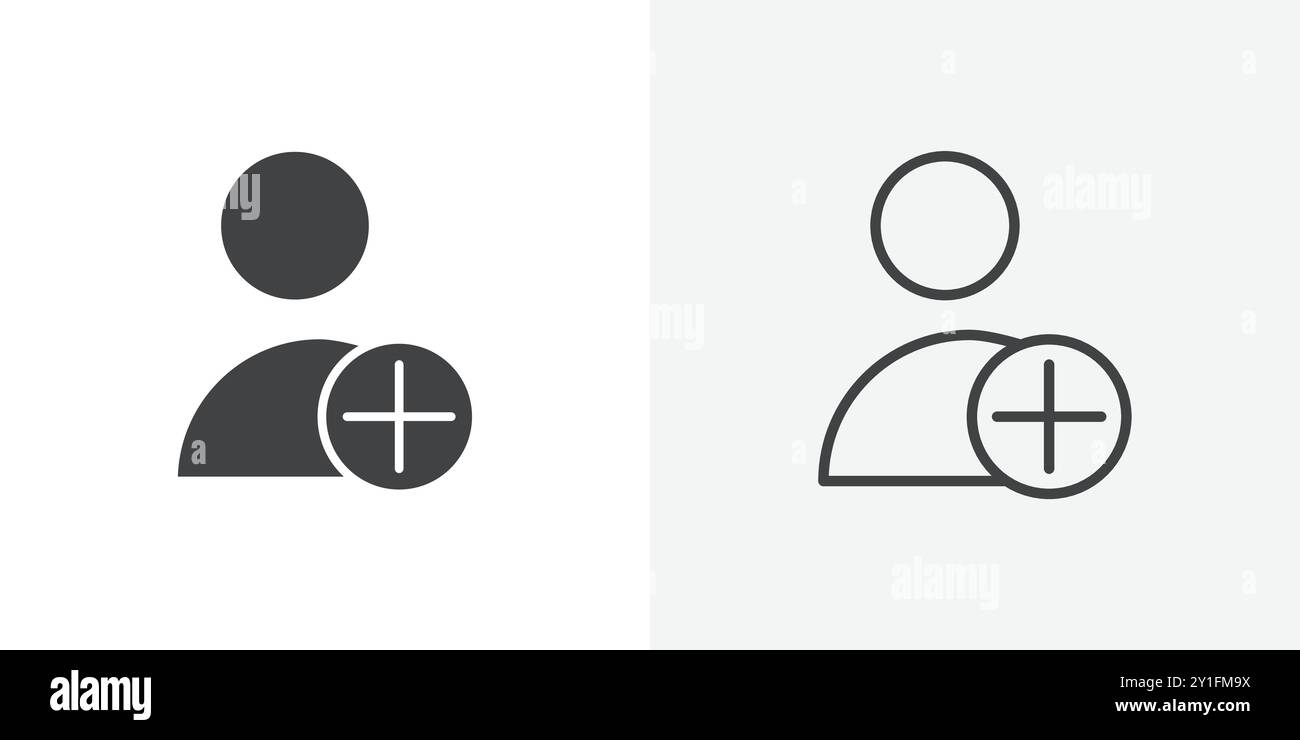 Add user icon Flat outline Collection in Black and white background ...