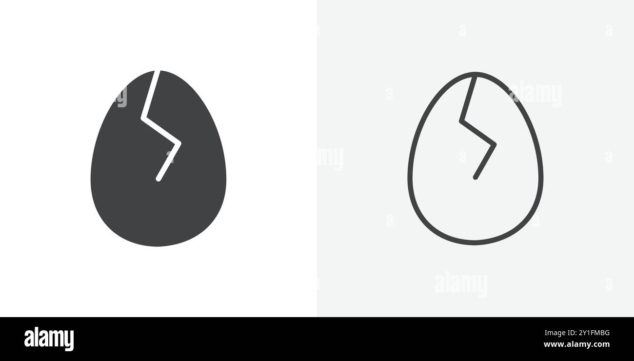 Cracked egg icon Flat outline Collection in Black and white background ...