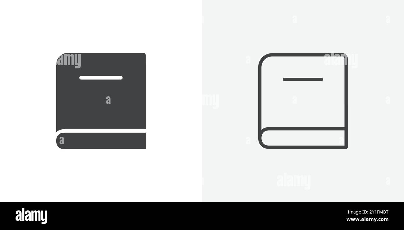 Book icon Flat outline Collection in Black and white background Stock ...