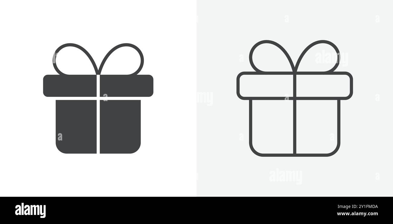 Gift icon Flat outline Collection in Black and white background Stock ...
