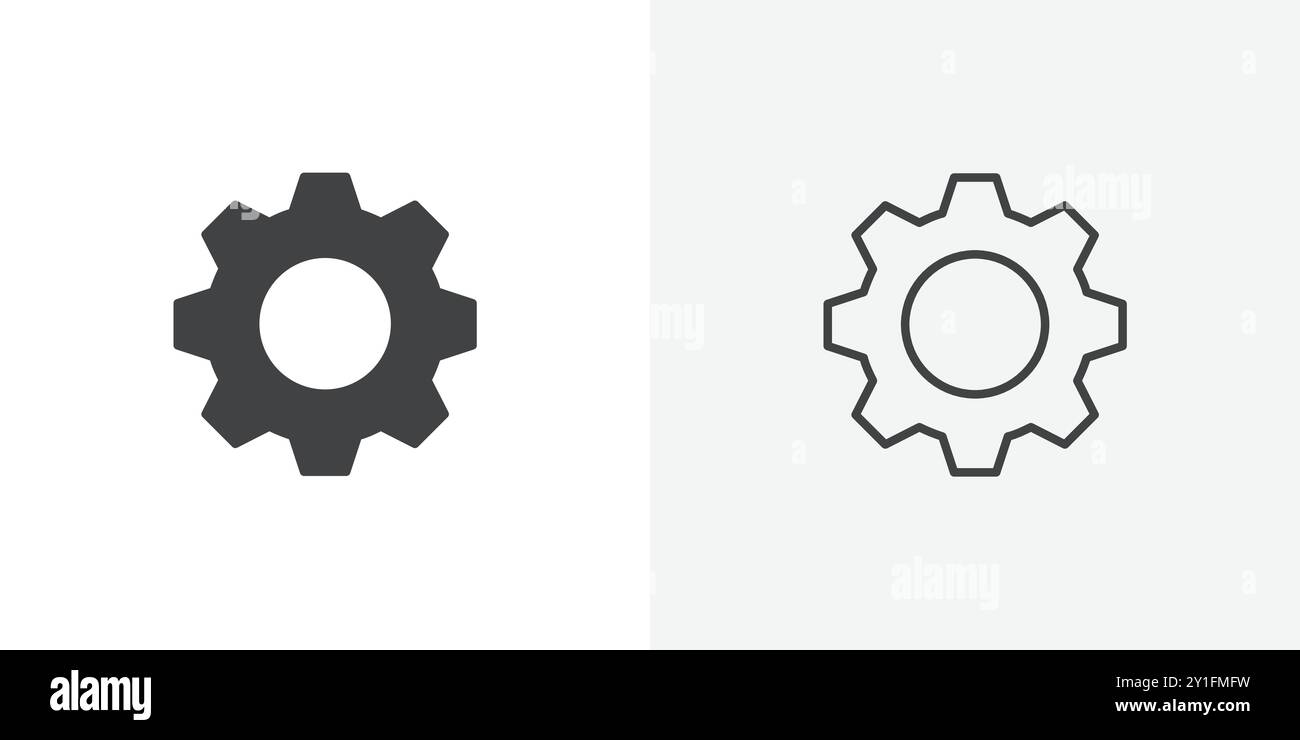 Setting icon Flat outline Collection in Black and white background Stock Vector