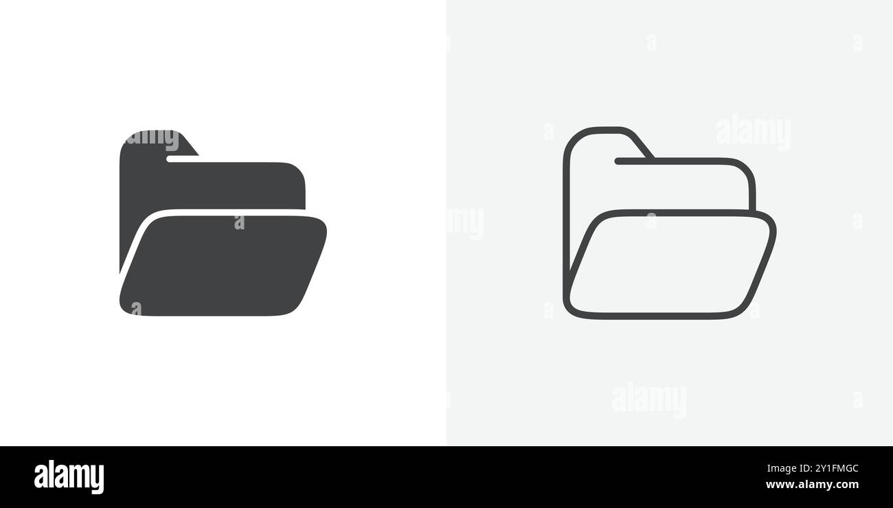 Folder icon Flat outline Collection in Black and white background Stock Vector